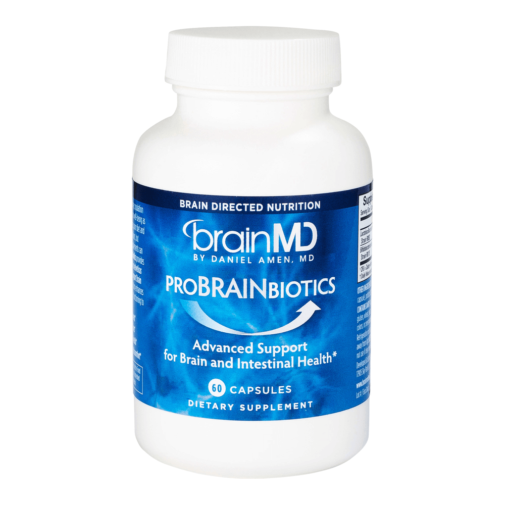 ProBrainBiotics bottle with 60 capsules for brain and intestinal health support.